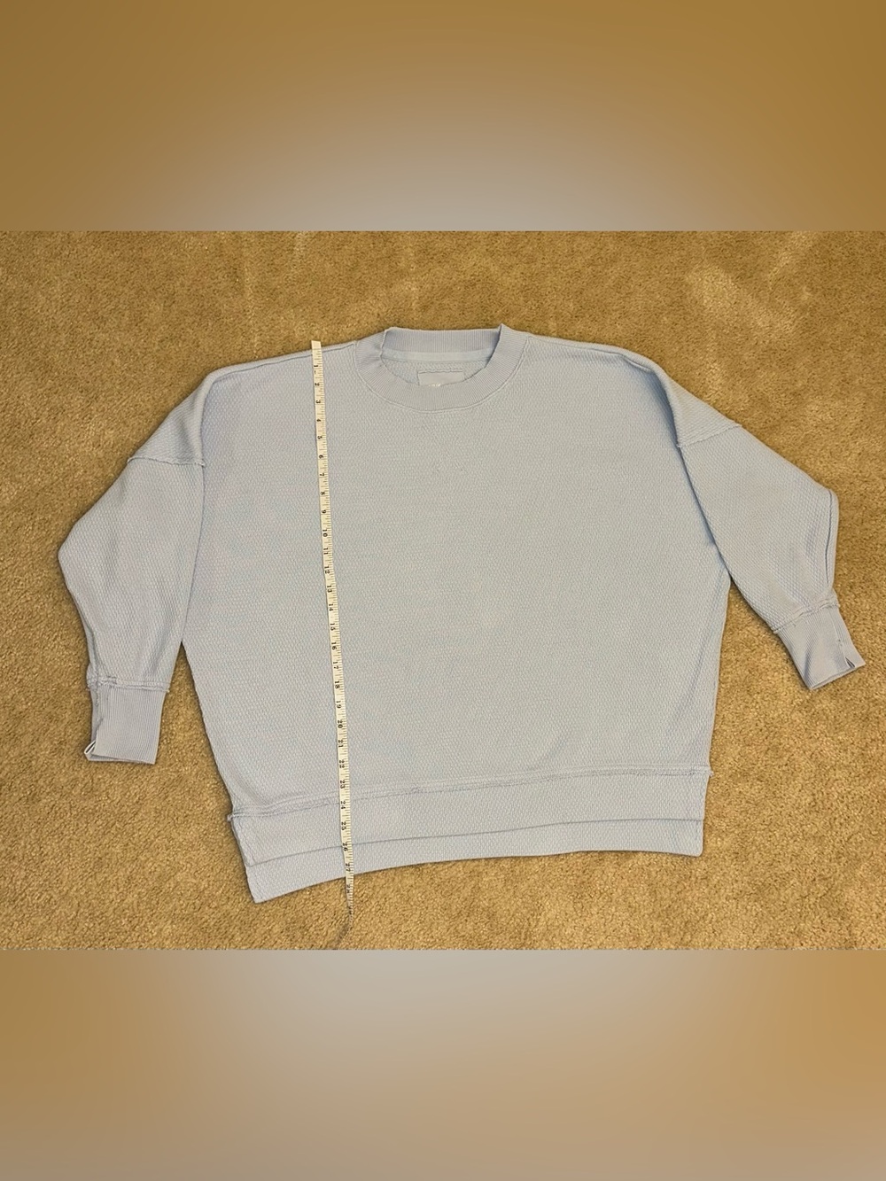 AERIE Waffle Knit Women’s High Low Long Sleeve M Medium Baby Blue Distressed